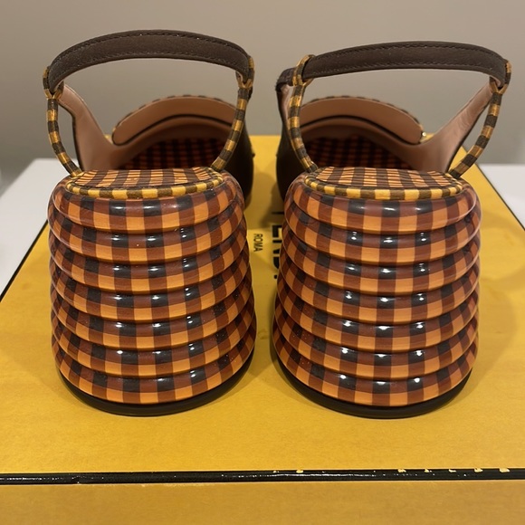 FENDI Promenade Slingback Gingham and Suede Pumps - Picture 4 of 13